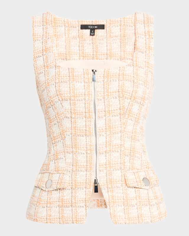 Alicia Zip-Front Tweed Vest